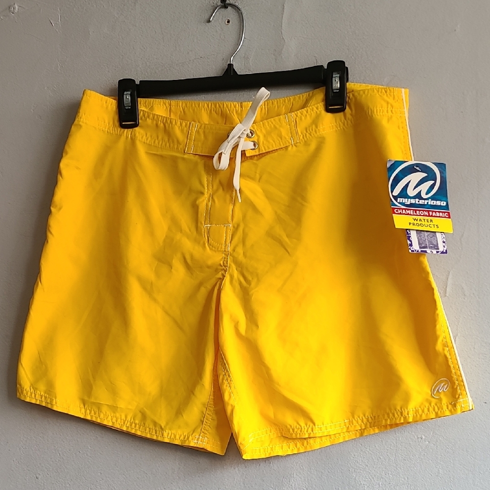 NEW womens size 10 yellow board swim shorts Mysterisoso vintage chameleon fabric